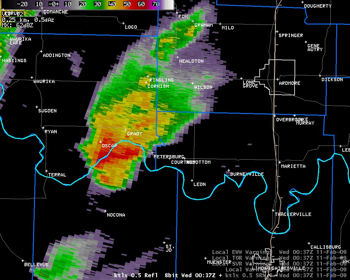 6:37 pm CST KTLX Reflectivity Image