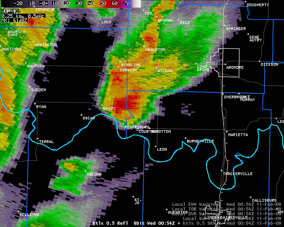 6:54 pm CST KTLX Reflectivity Image