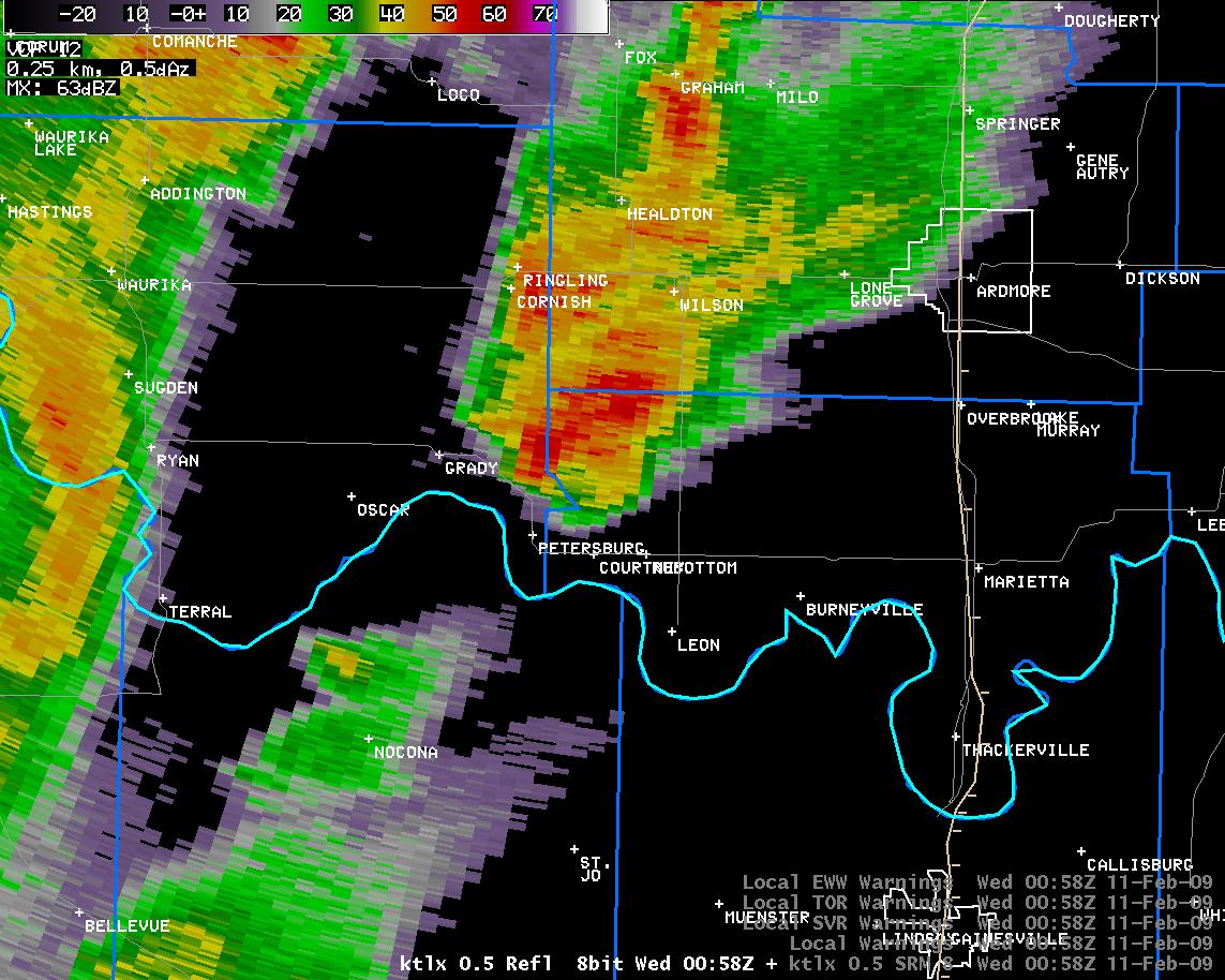 6:58 pm CST KTLX Reflectivity Image