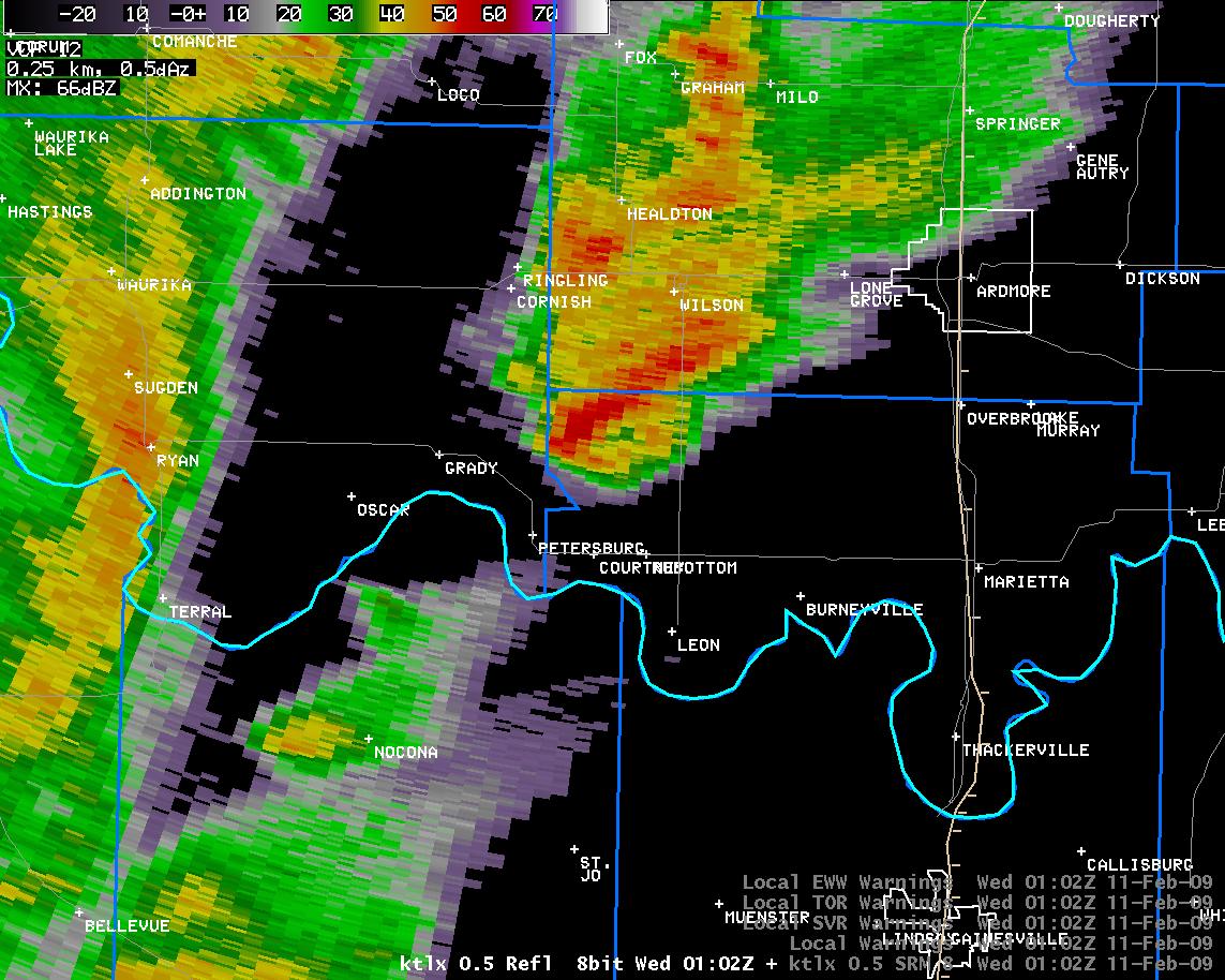 7:02 pm CST KTLX Reflectivity Image