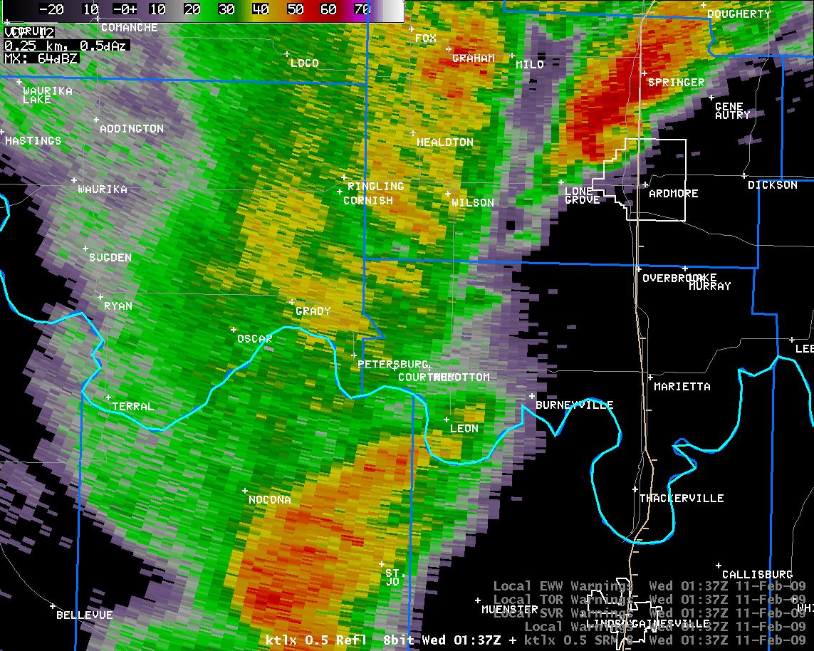 7:37 pm CST KTLX Reflectivity Image