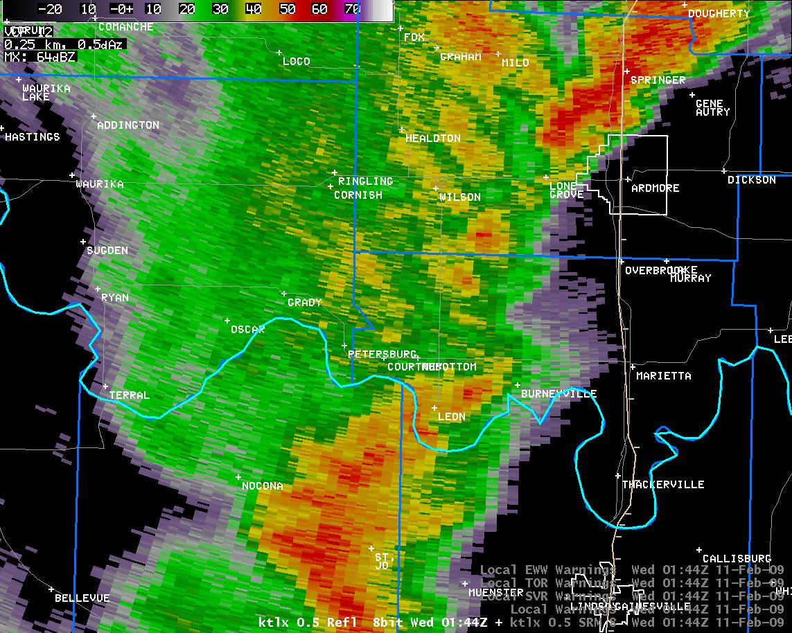 7:44 pm CST KTLX Reflectivity Image