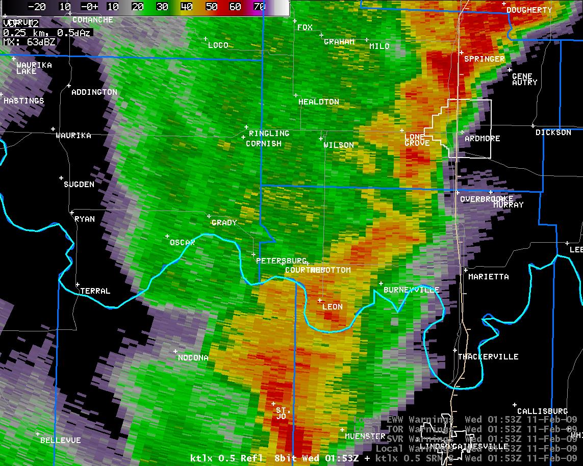 7:53 pm CST KTLX Reflectivity Image