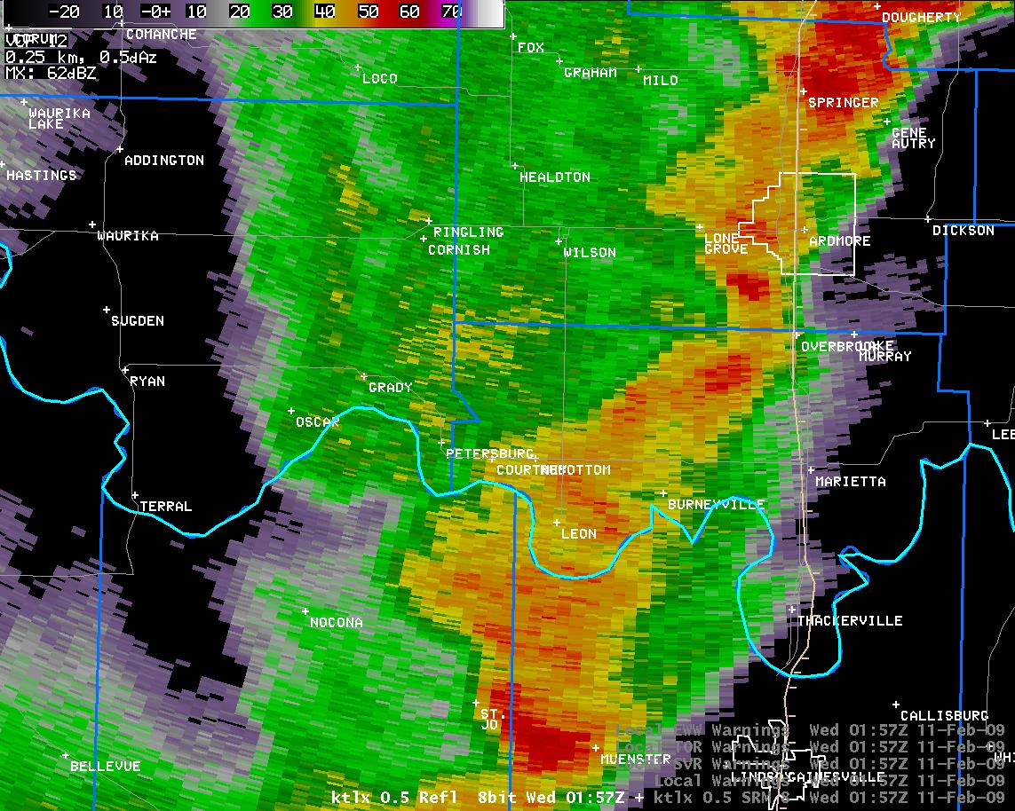 7:57 pm CST KTLX Reflectivity Image