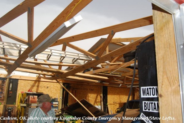 Damage to a business in Cashion, OK