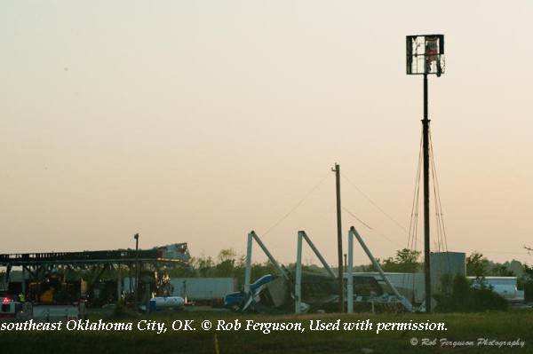 Damage along Interstate 40 in southeast Oklahoma City, OK