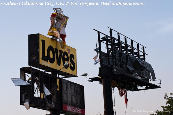 Sign damage along Interstate 40 in southeast Oklahoma City, OK