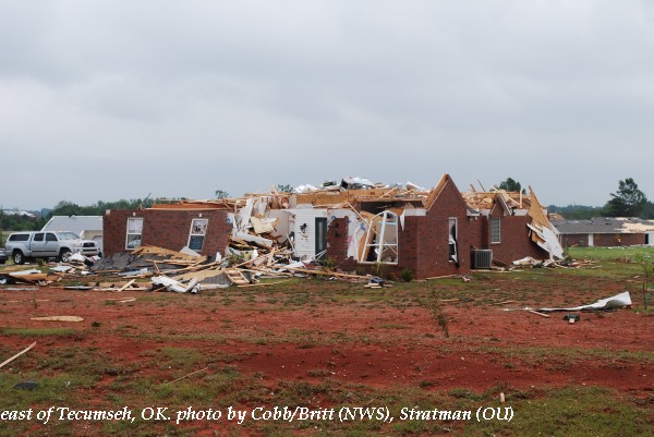 Home damage east of Tecumseh, OK