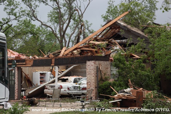 House damage west of Shawnee, OK.