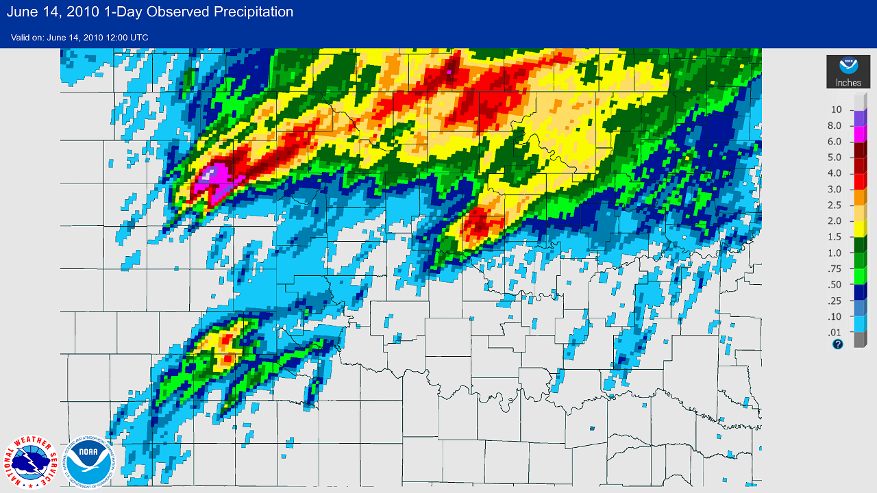 24-hour Multi-sensor Precipitation Estimates Ending at 7:00 am CDT on 6/14/2010