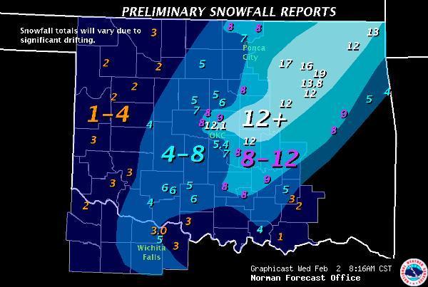 Preliminary Storm Total Snowfall Amount Map for the January 31-February 1, 2011 Winter Storm