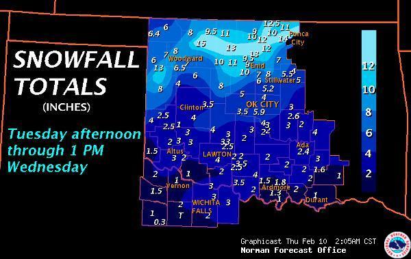 Storm Total Snowfall Amount Map for the February 8-9, 2011 Winter Storm