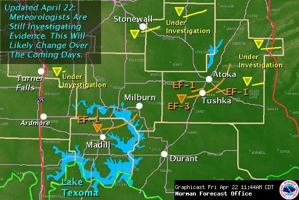 Preliminary Tornado Track Map for 4/14/2011 for the NWS Norman Forecast Area