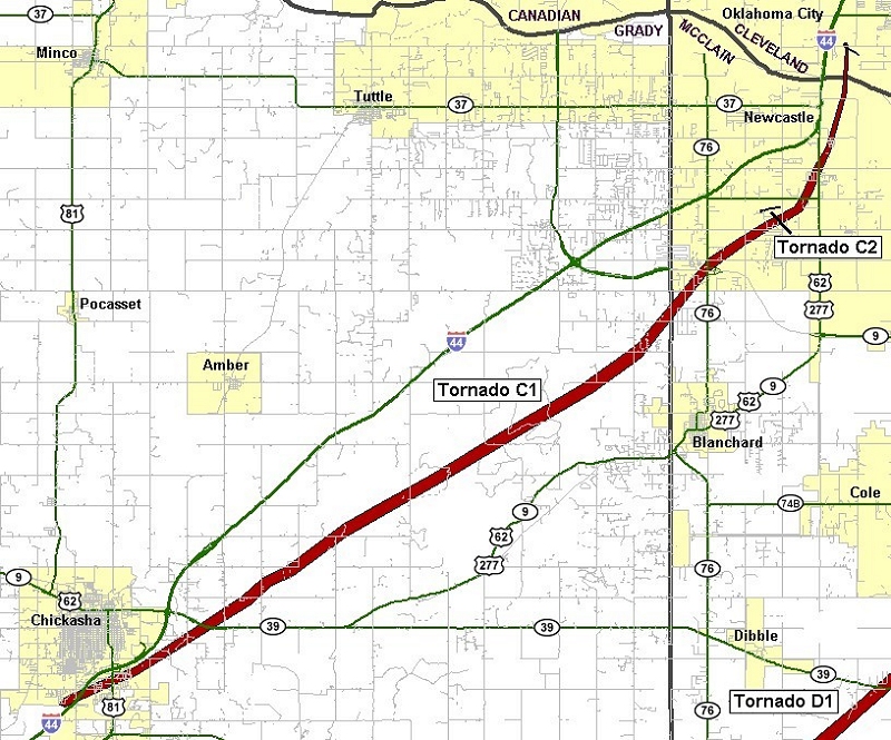 Preliminary Tornado Track for the Chickasha-Blanchard-Newcastle Tornado of May 24, 2011