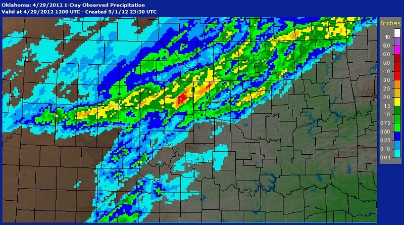 24-hour Precipitation Ending at 7:00 AM CDT on April 29, 2012