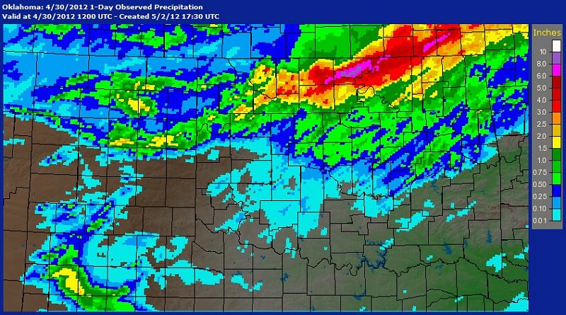 24-hour Precipitation Ending at 7:00 AM CDT on April 30, 2012