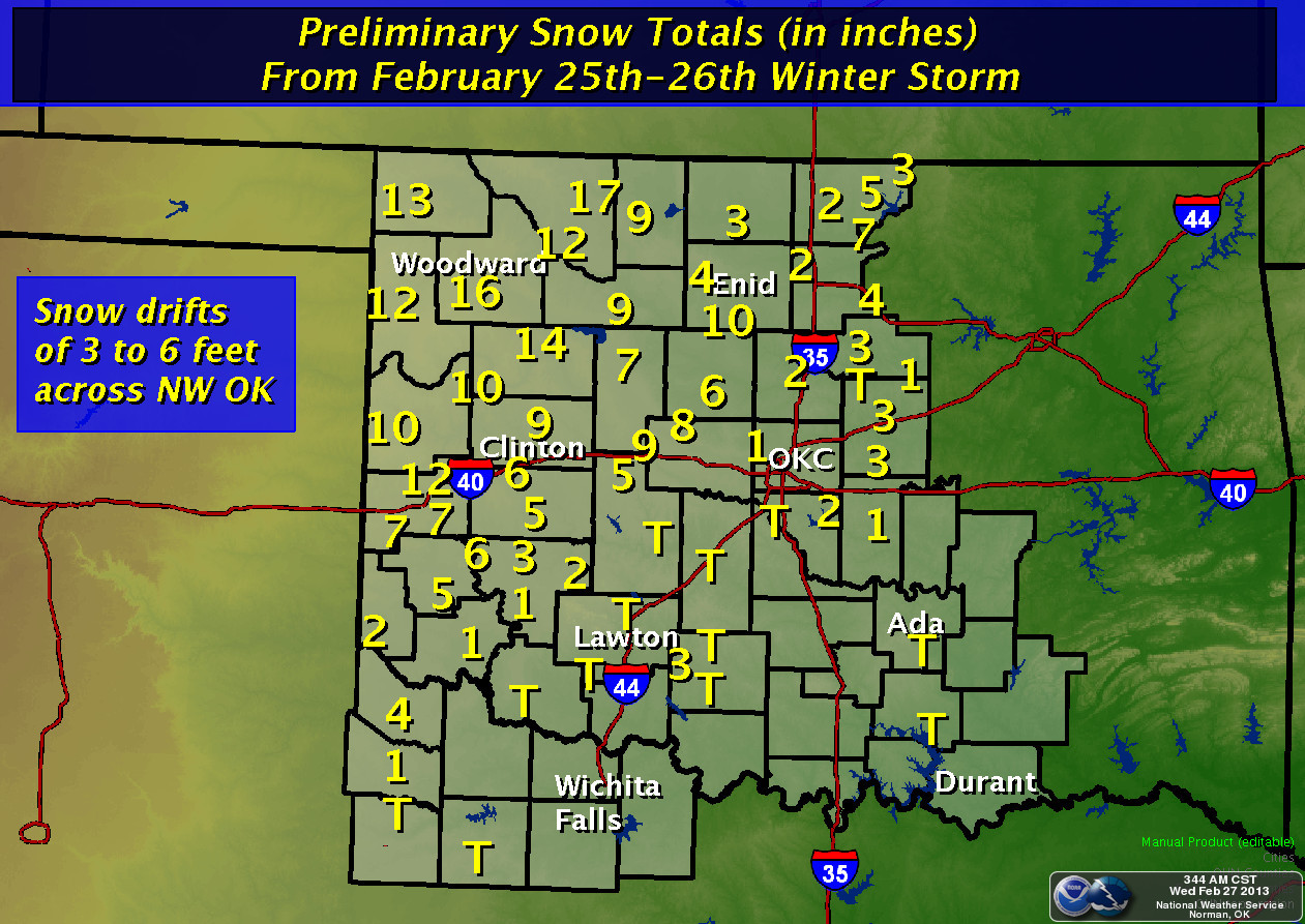Storm Total Snowfall Map for the Winter Storm of February 24-26, 2013