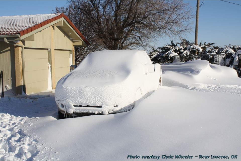 Snowfall photo near Laverne, OK courtesy of Clyde Wheeler