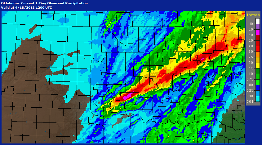 24-hour Multi-sensor Precipitation Estimates Ending at 7:00 am CDT on 4/18/2013