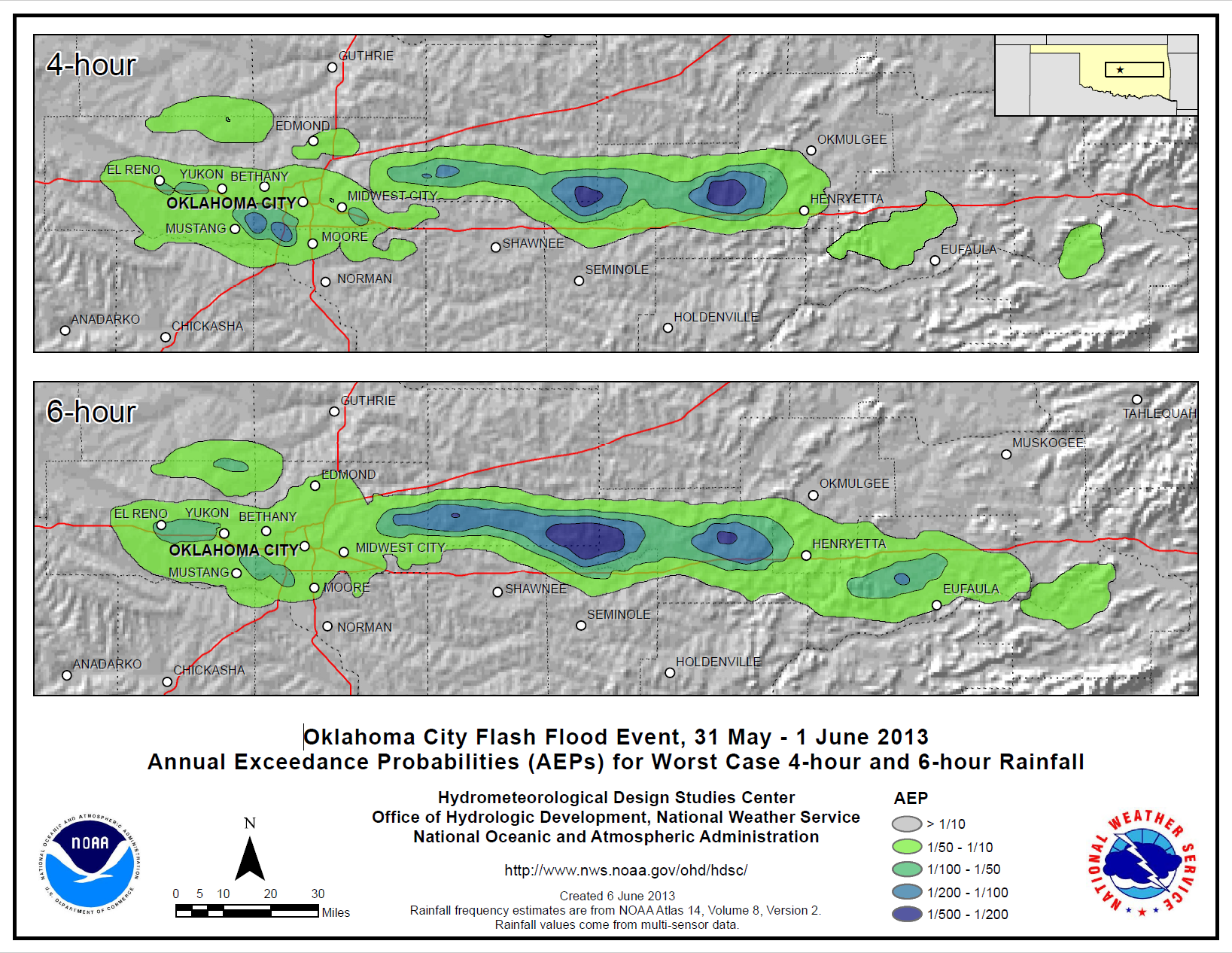 Annual Exceedance Probabilities (AEPs) for the May 31-June 1, 2013 Central Oklahoma Flash Flooding Event