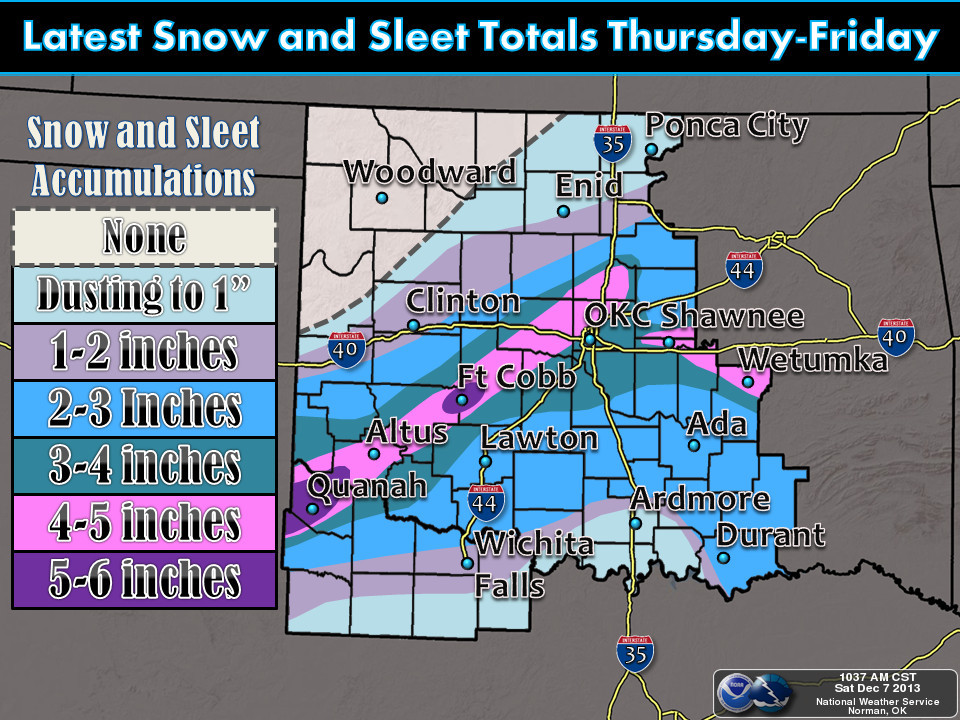 Total snowfall accumulations from December 5-6, 2013.