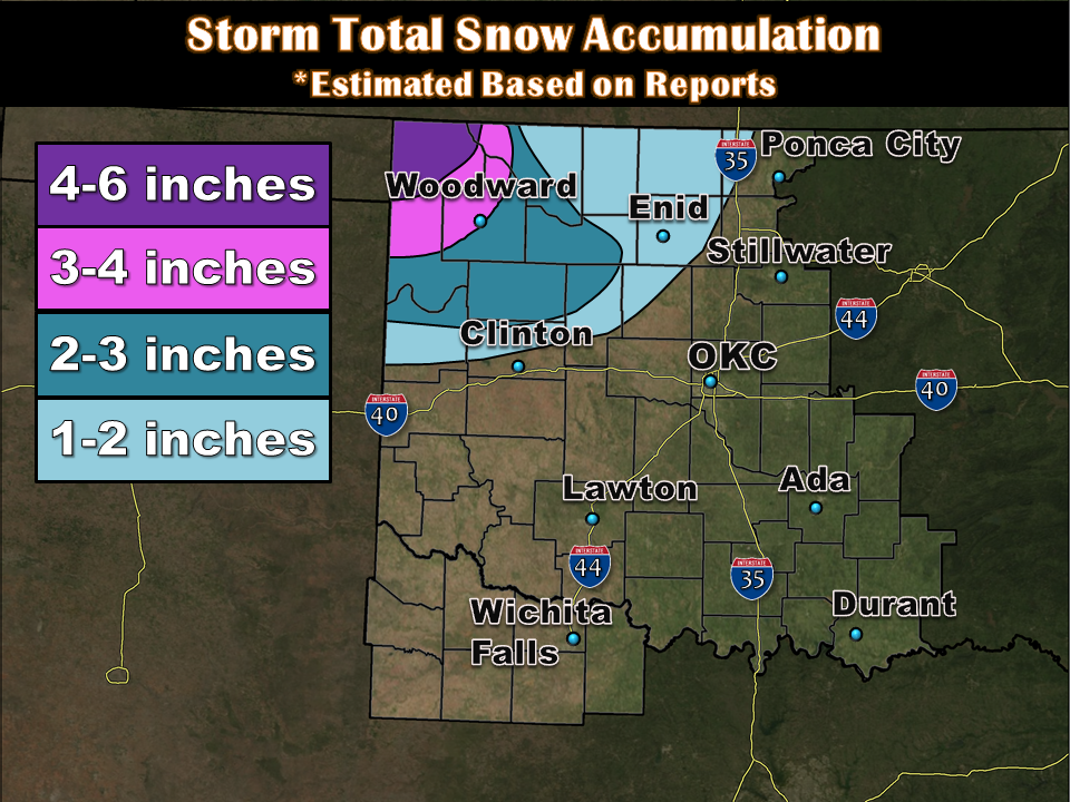 Total snowfall accumulations from December 21-22, 2013.