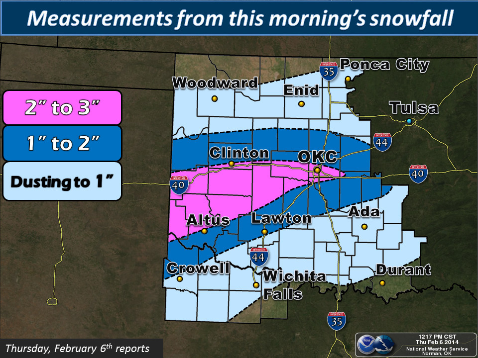 Total Snowfall Amounts for the February 5-6, 2014 Winter Weather Event in Southern Oklahoma and North Texas