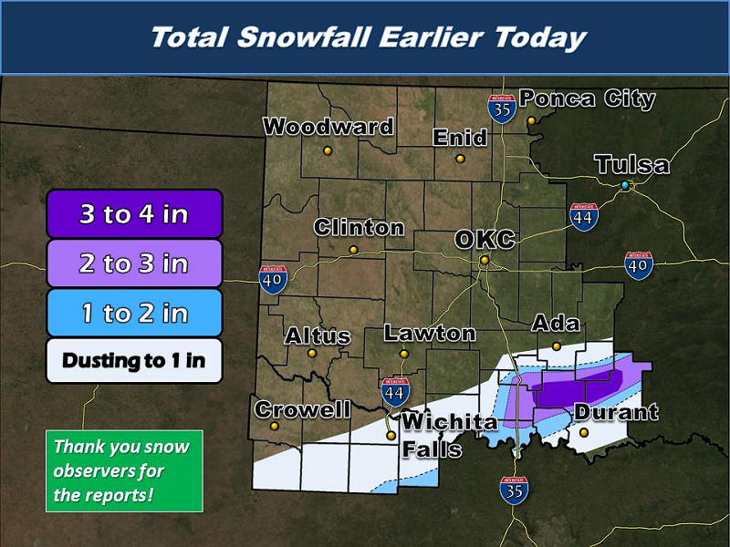 Total Snowfall Amounts for the February 7, 2014 Winter Weather Event in Southern Oklahoma and North Texas