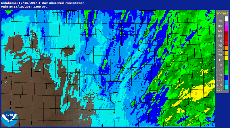 24-hour Multisensor Precipitation Estimates (MPE) ending at 6 PM CST on December 15, 2014