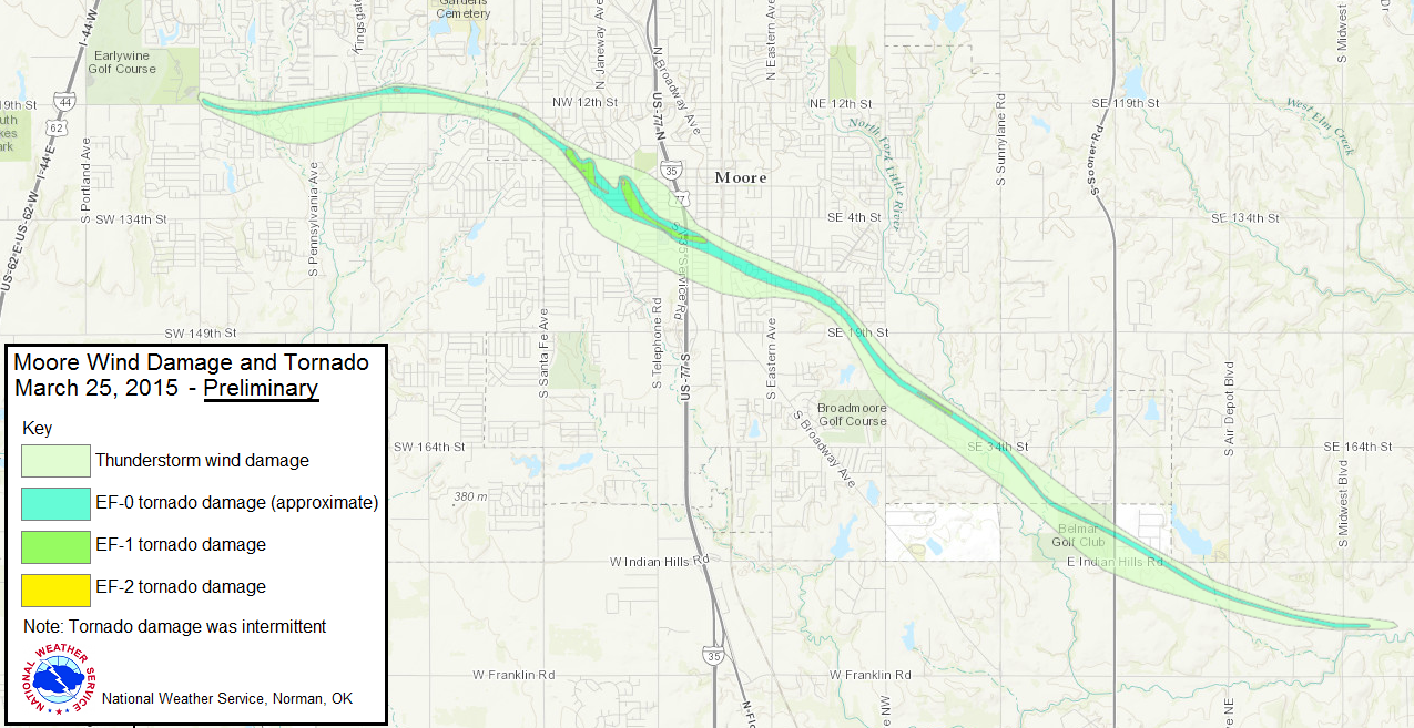 Damage Path of the March 25, 2015 Moore/Cleveland County, OK Tornado