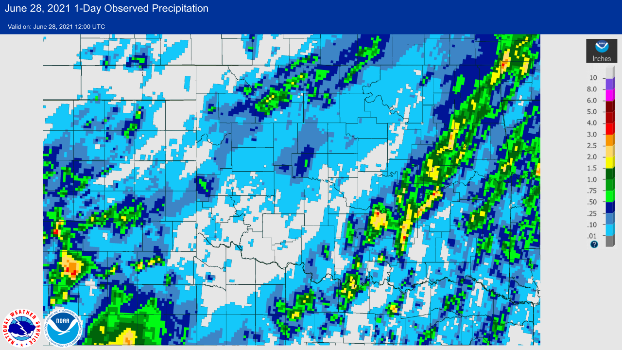 Rainfall Map for the 24-hour Period Ending at 7 AM CDT on June 28, 2021