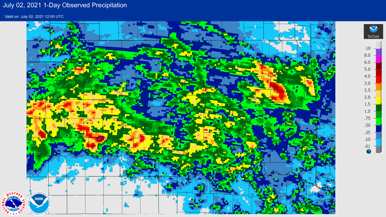 Rainfall Map for the 24-hour Period Ending at 7 AM CDT on July 2, 2021