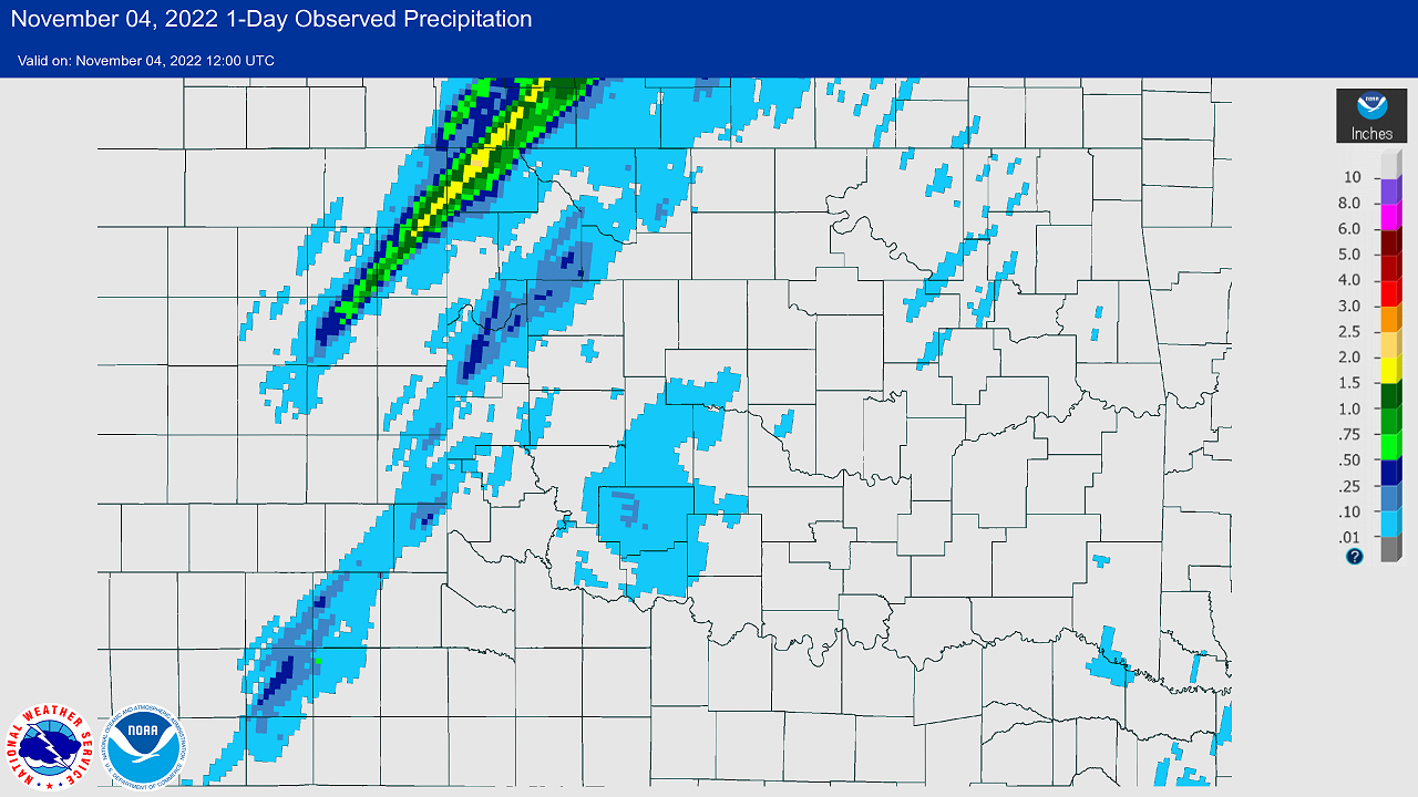 24-hour Multisensor Precipitation Totals ending at 6:00 am CDT on November 4, 2022