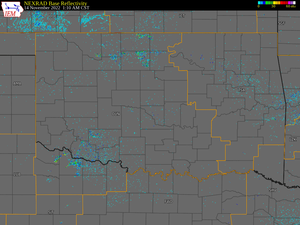 Radar Loop from 1:10 AM CST to 11:00 PM CST on 11/14/2022