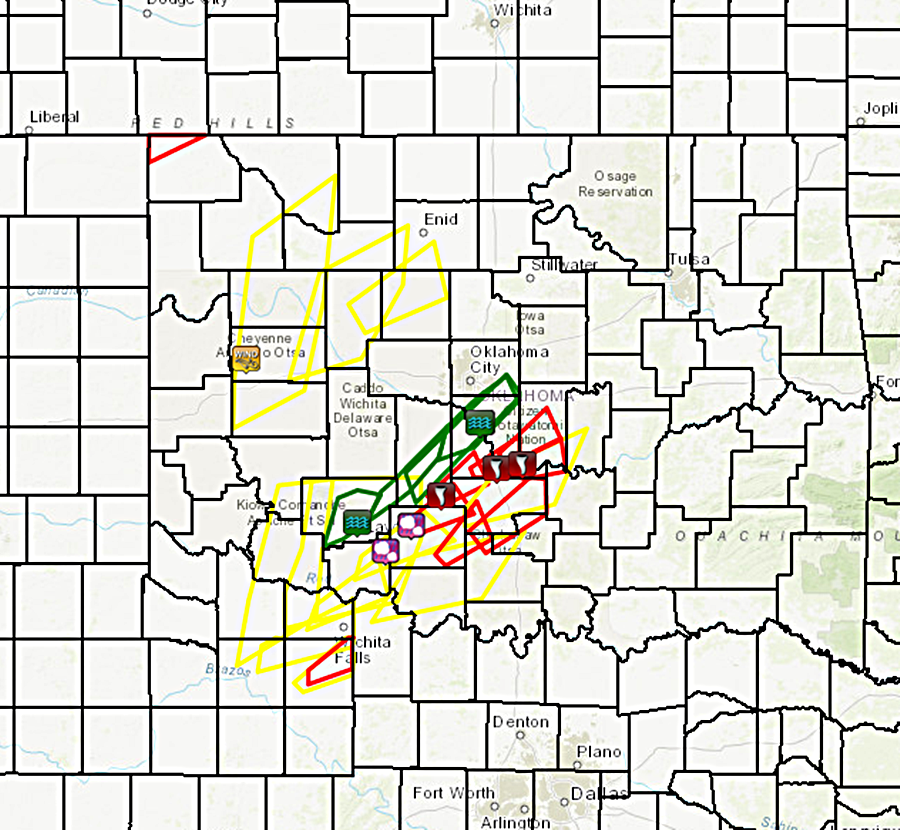 Local Storm Report Map for December 12-13, 2022 Severe Weather Event in the NWS Norman Forecast Area