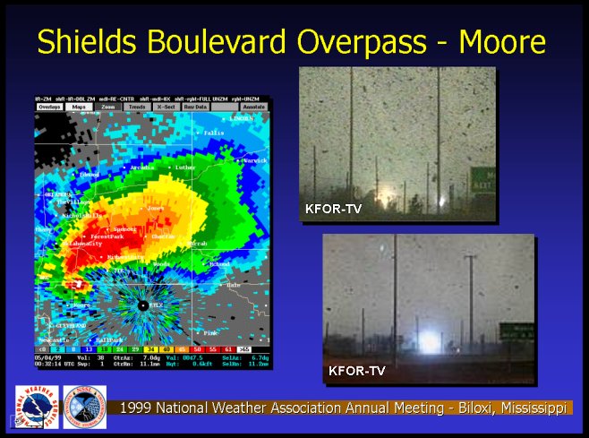 Reflectivity Image from the Twin Lakes (KTLX) WSR-88D National Weather Service Doppler radar at 7:28 PM CDT on May 3, 1999.