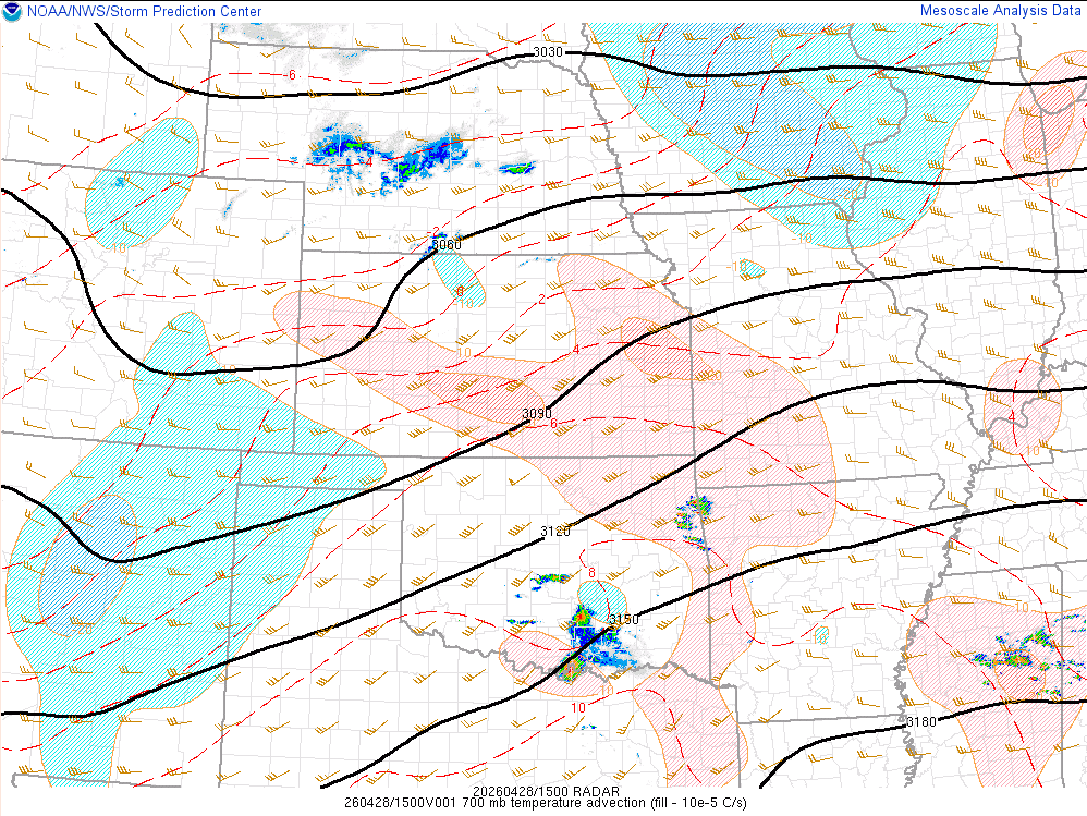 700 mb map with temperature advection