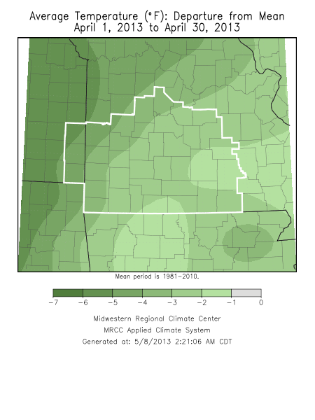 April 2013 Average Temperature Departure from Normal