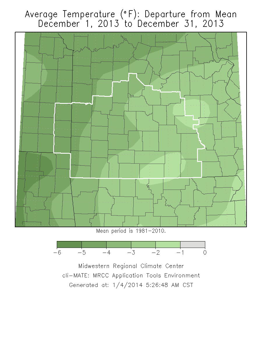 December 2013 Average Temperature Departure from Normal