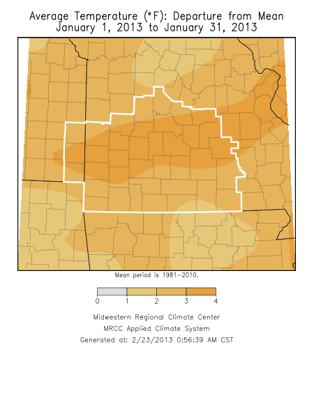 January 2013 Average Temperature Departure from Normal