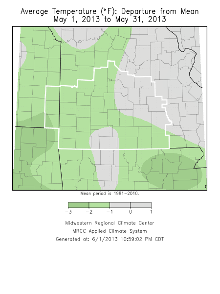 May 2013 Average Temperature Departure from Normal