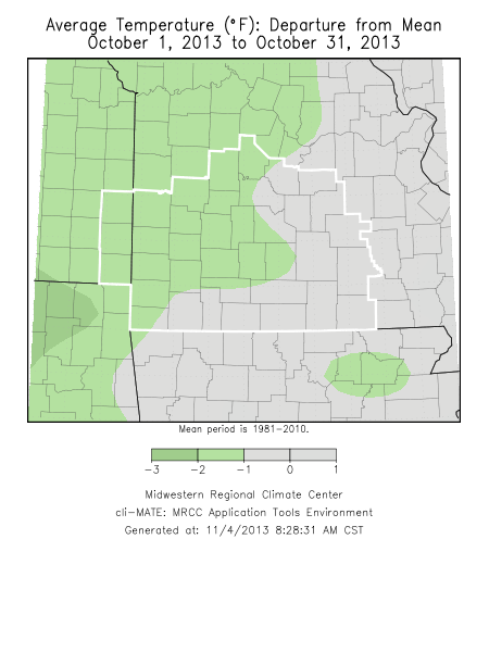October 2013 Average Temperature Departure from Normal