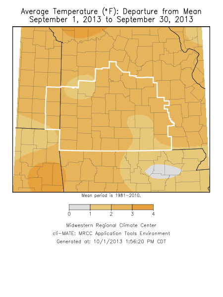 September 2013 Average Temperature Departure from Normal