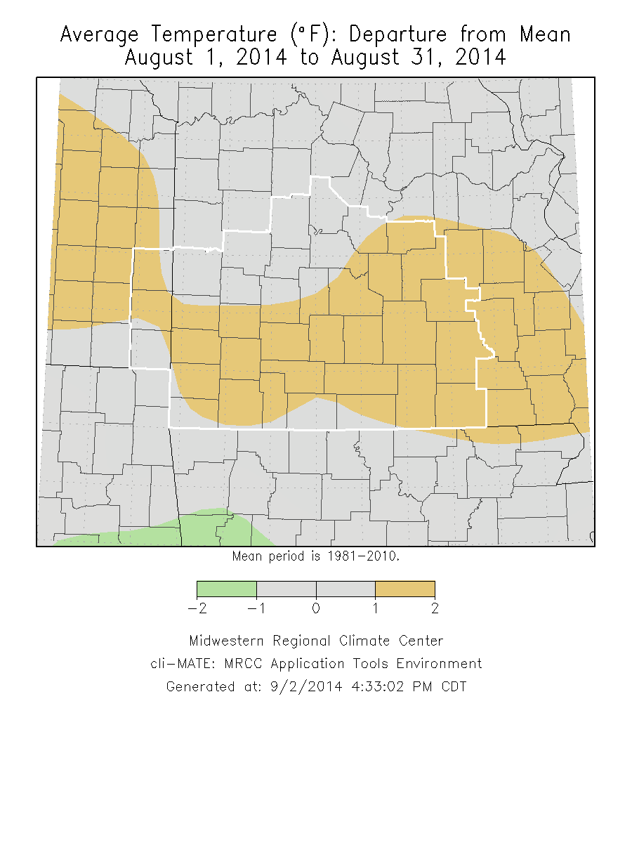 August 2014 Average Temperature Departure from Normal