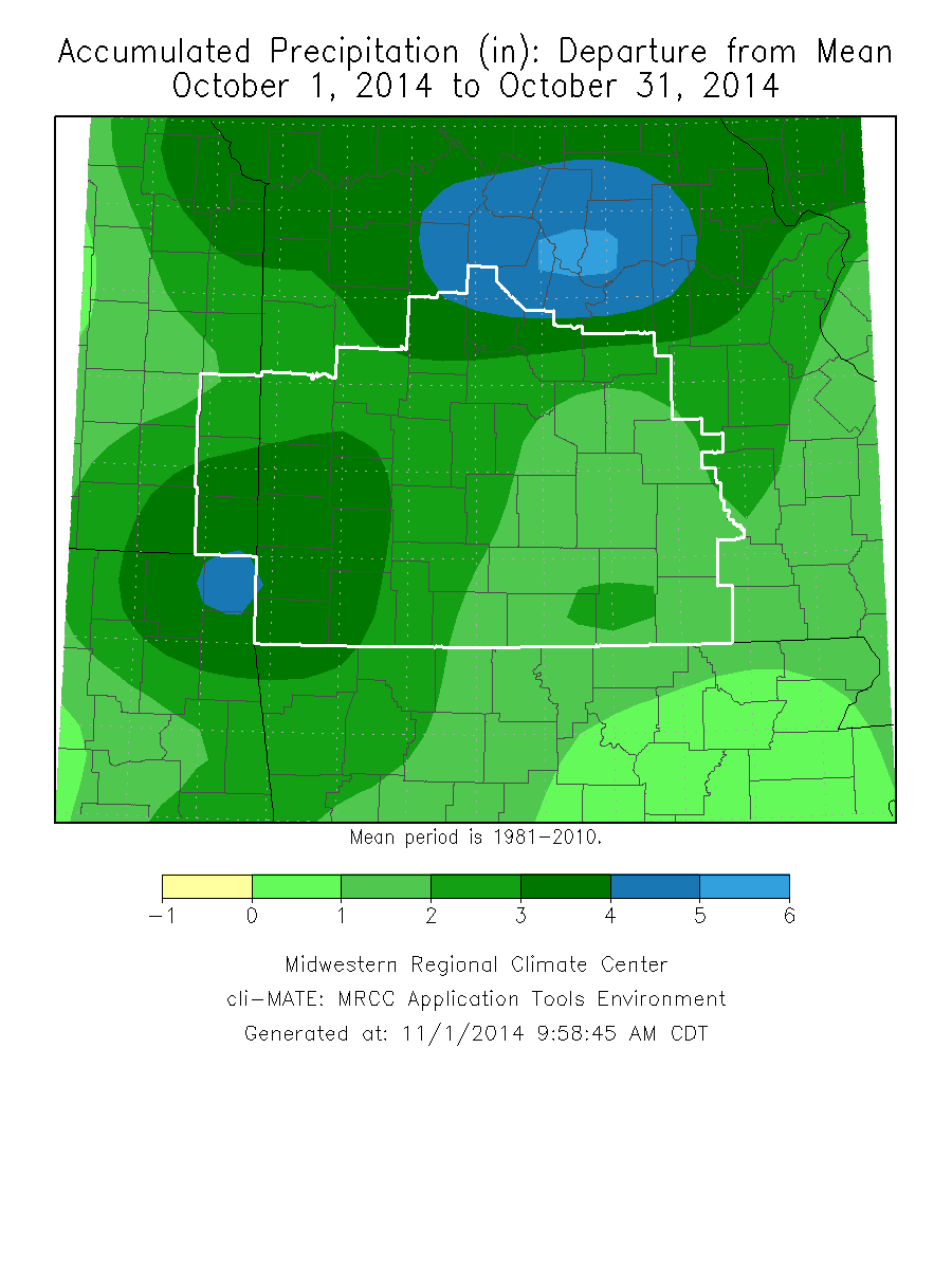 October 2014 Precipitation Departure from Normal