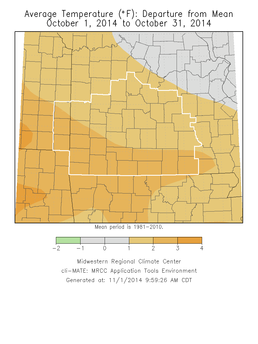 October 2014 Average Temperature Departure from Normal