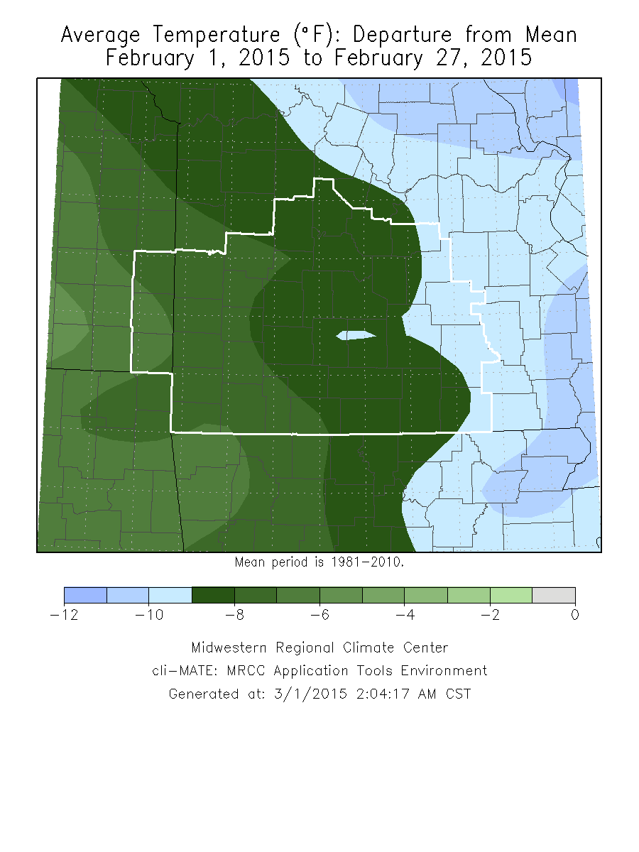 February 2015 Average Temperature Departure from Normal