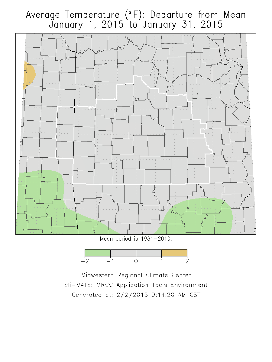 January 2015 Average Temperature Departure from Normal