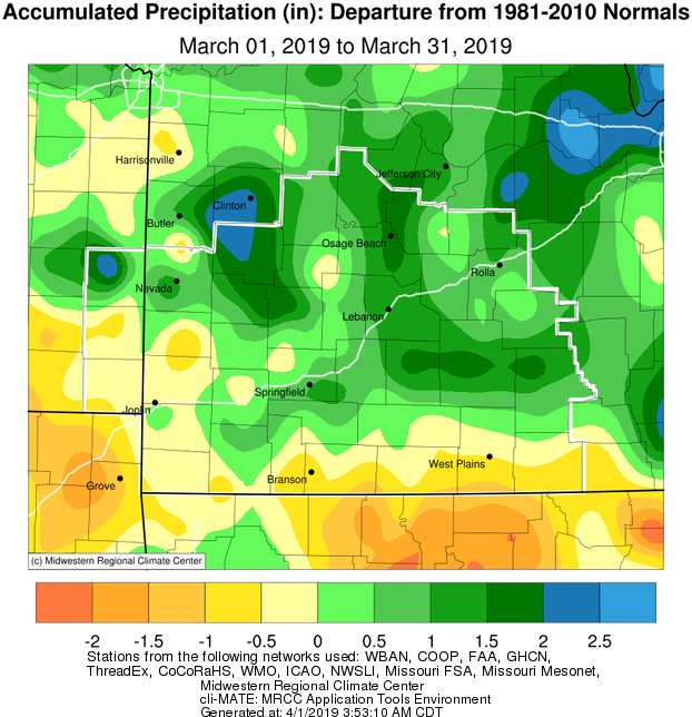 March 2019 Precipitation Departure from Normal