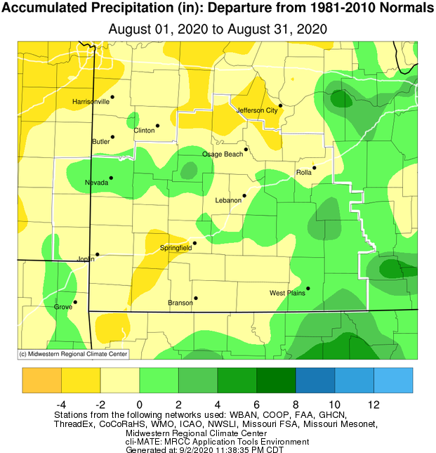 August 2020 Precipitation Departure from Normal